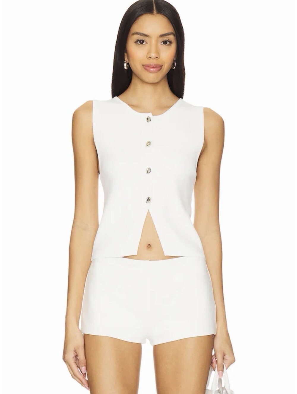Echo Top in White ALL THE WAYS Revolve Site Silver Hardware Sleeveless Button Up